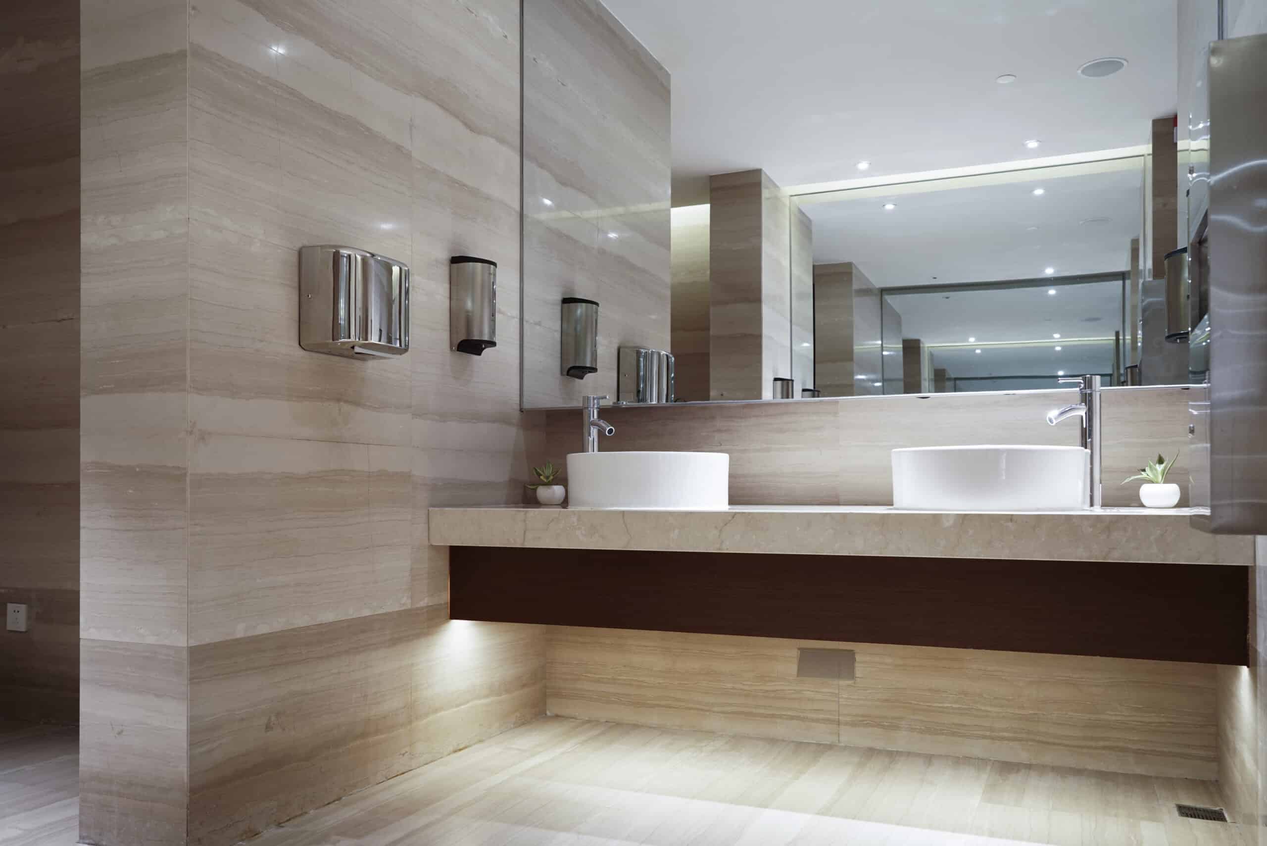 modern bathroom cleaned by Excel Hygiene